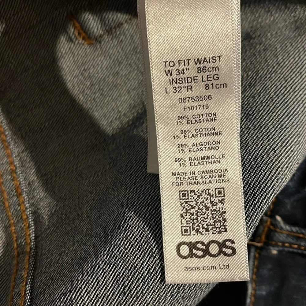 ASOS DESIGN Men’s Straight Leg Jeans Dark Wash Stretch Denim 34x32